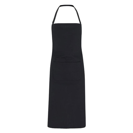 Long black apron for kitchen, restaurant, and trade use, durable and stylish, perfect for chefs, waitstaff, and professionals.
