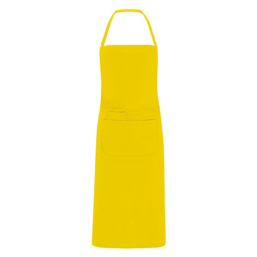 Long yellow apron for kitchen, restaurant, and trade use, durable and stylish, perfect for chefs, waitstaff, and professionals.