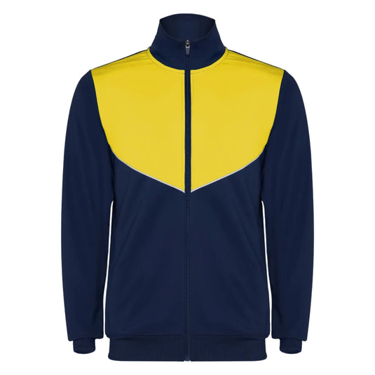 Navy and yellow jacket on a white background