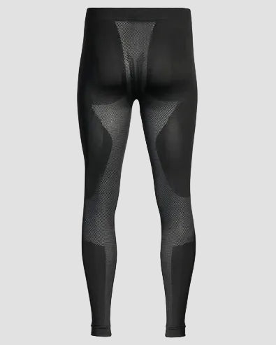 Black compression leggings with mesh panels on a light gray background