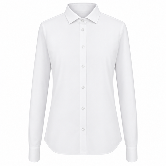 A white long-sleeve button-down shirt with a pointed collar, shown on a clean white background.