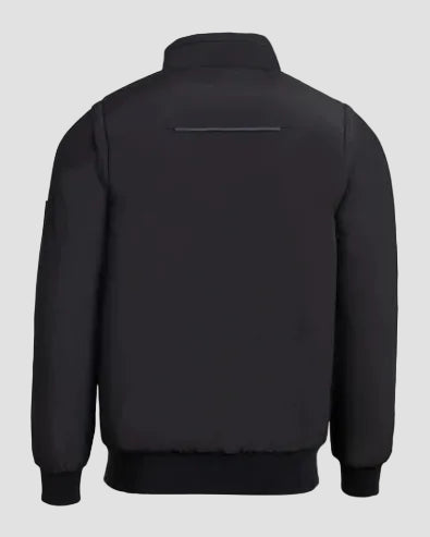 Black jacket shown from the back on a light gray background