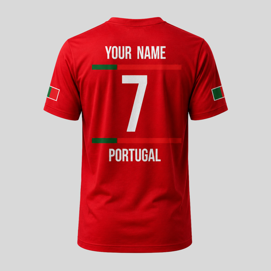 Personalised Portugal fan T-shirt with custom name and number on the back