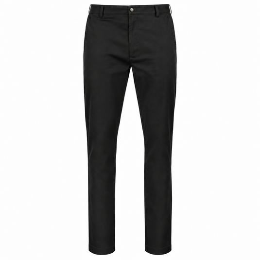 Black slim-fit chinos or straight-leg trousers shown flat against a solid white background.
