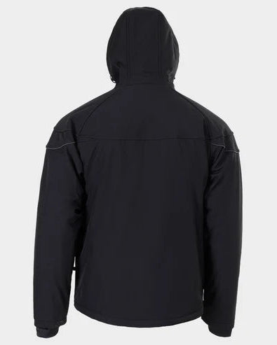 Black jacket with a hood on a light gray background