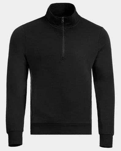 Black half-zip sweatshirt on a light gray background
