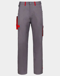 Gray work pants with red accents on the waistband and side cargo pockets, shown against a light gray background.